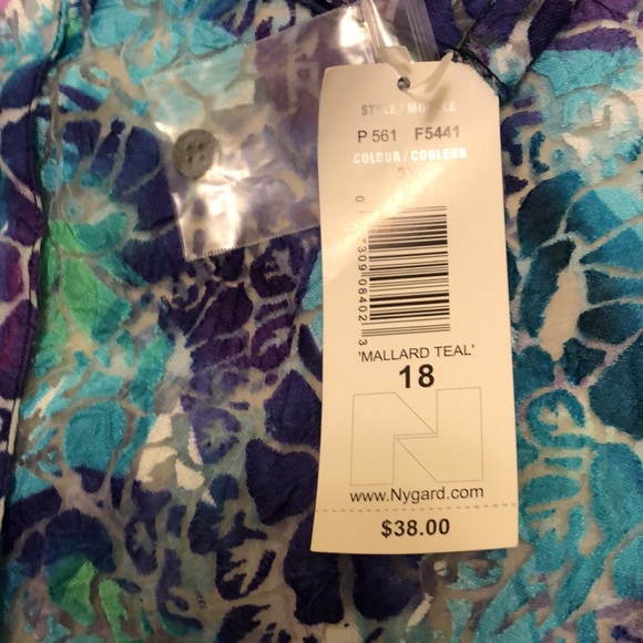 ALIA NWT SIZE 18 SHEER FLORAL COOL BLOUSE 3/4 SLEEVE PURPLES & TEAL BUTTONS #026 - Picture 4 of 11